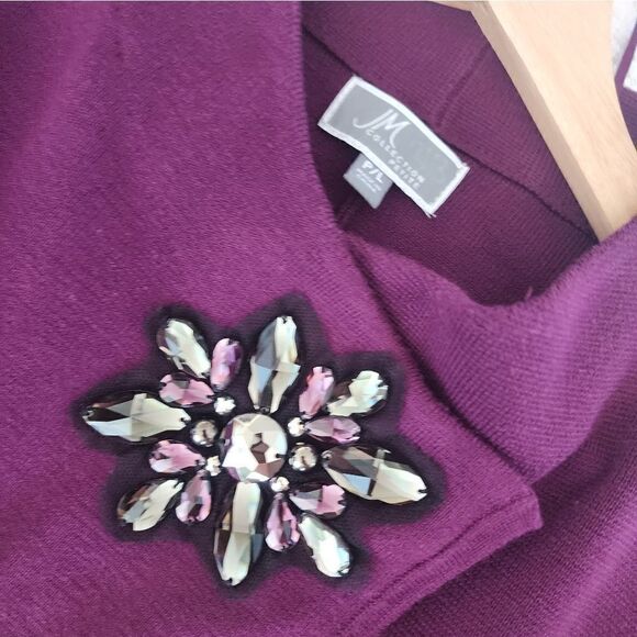 Jm Collection Purple Assymetrical Broached 3/4 Sleeve Sweater - Picture 8 of 13